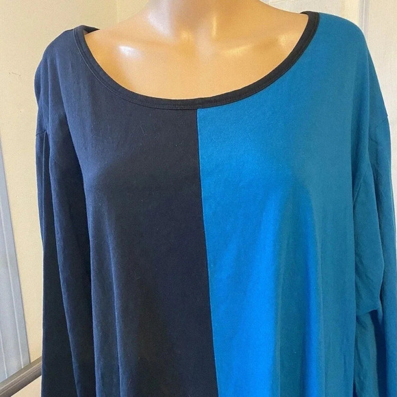 Z Studio Color Block Black Teal Cotton Swing Tunic Top Blouse Women Plus 4X - Picture 5 of 6